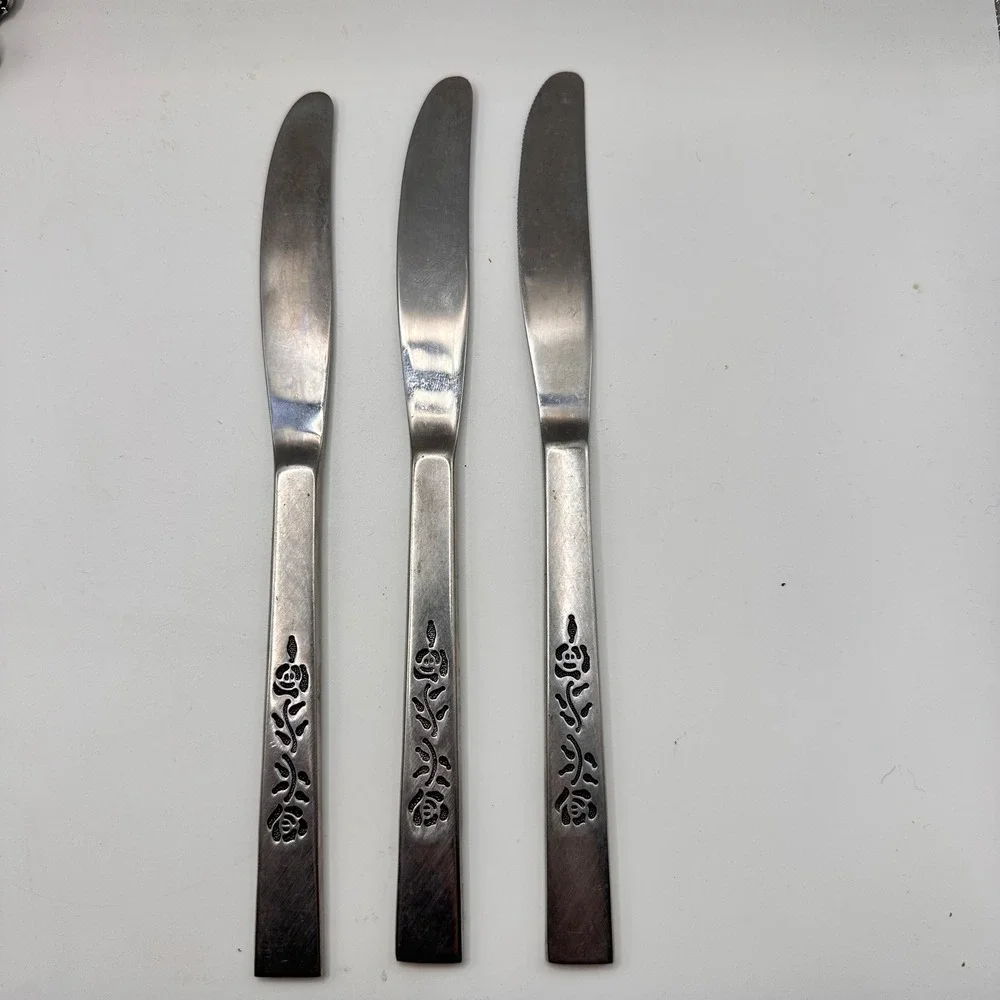 Oxford‎ Hall OXH3 Stainless Dinner Knives Rose Japan vintage Flatware Set of 3